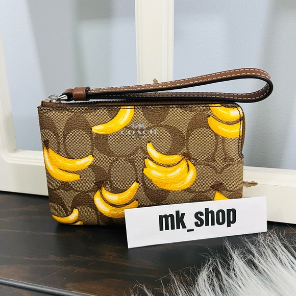 COACH Signature Corner Zip Wristlet Banana Print - Picture 3 of 12